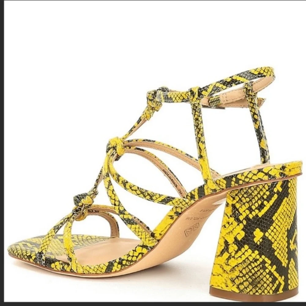 Antonio Melani Bayslie Yellow Black Snake Print Block Sandal Heels Women 7.5 EUC